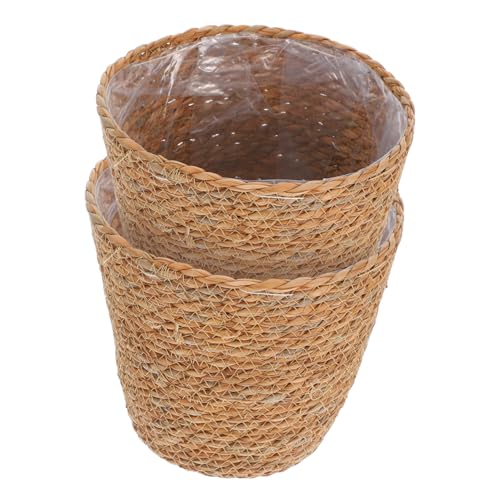 BESPORTBLE 2 Piezas maceta hallowen haloween jardin Cesta de decoración cestas pequeña cesta de almacenamiento tejida canasta de flores de canasta de pastos marinos algas marinas Brown