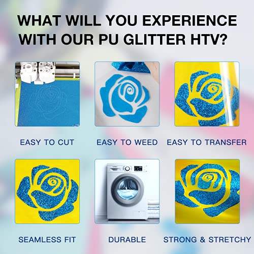 Image of HTVRONT Glitter HTV Heat Transfer Vinyl Roll - 10 inch x 8ft Sky Blue Glitter HTV Vinyl for T-Shirts, Sky Blue Glitter Iron on Vinyl for All Cutter Machine - Easy to Cut & Weed for Heat Vinyl Design