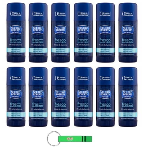 Neutro Roberts Deodorante Stick Uomo Fresco Essenza Marina - Deodorante Stick per uomini, 0% sali di alluminio, 40 ml + portachiavi Beni Culinari