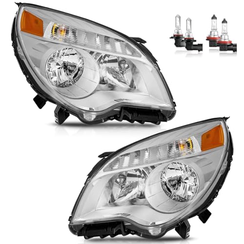KarSpareHub Headlights W/Bulbs for 2010-2015 Chevy Equinox LS/LT Model Headlamp Replacement Driver & Passenger Side