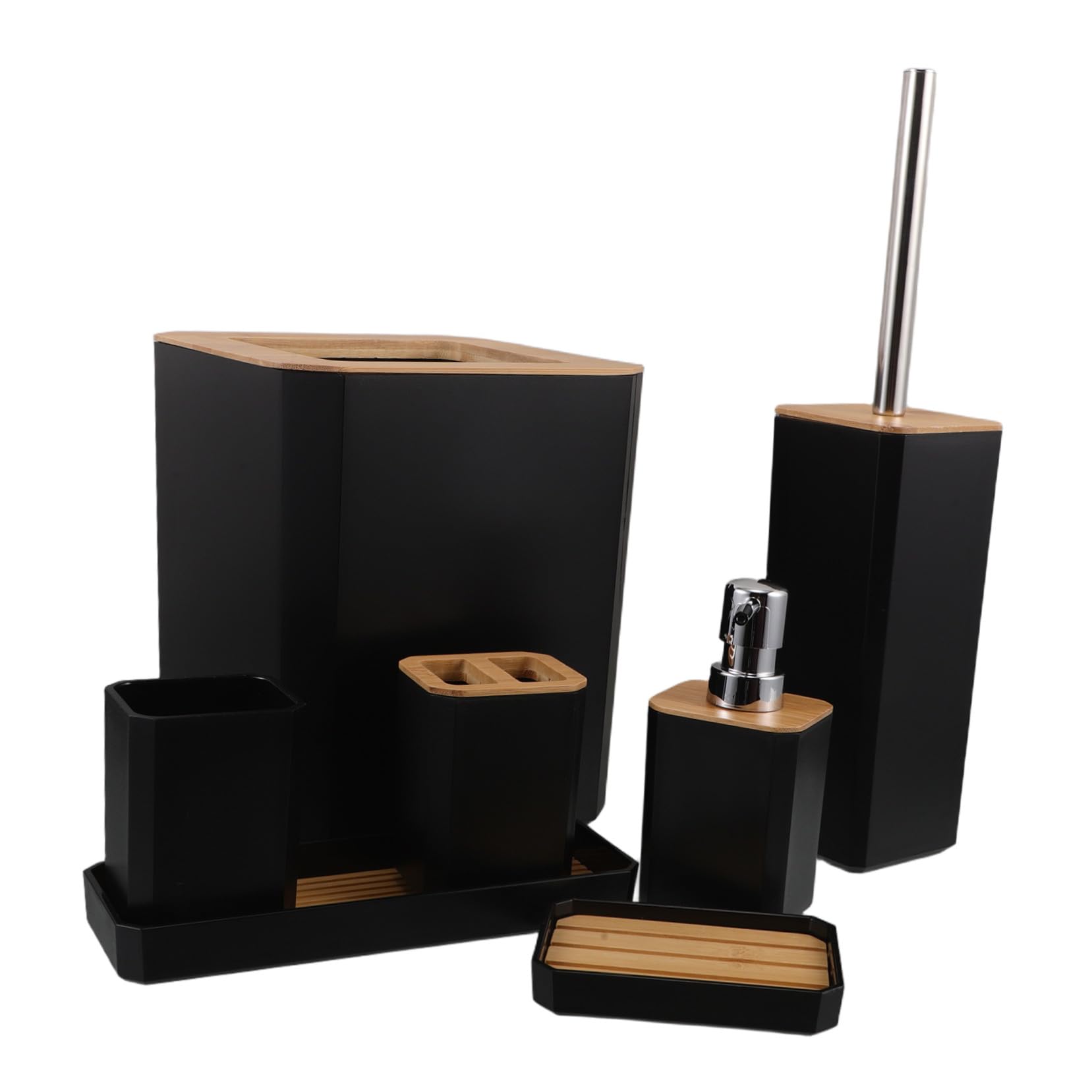 UKCOCO Baño de Bambú Set de Accesorios para Baño Dispensador de Jabón Soporte para Cepillo de Dientes para Decoración Moderna del Hogar o Hotel Incluye Vaso de Lavado