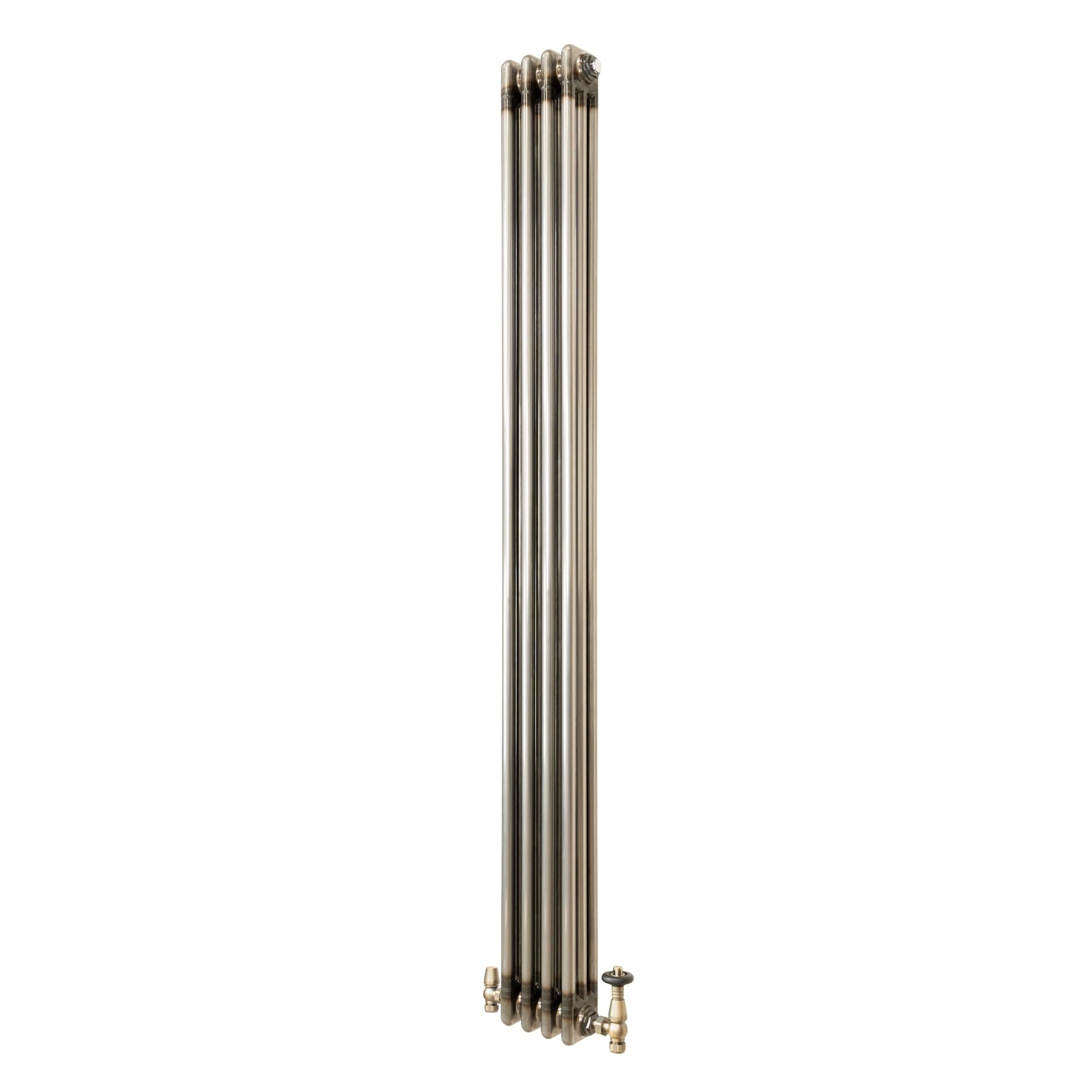 Monstershop Traditional 3 Column Radiator & Valves – 1800mm x 200mm - Raw Metal in Silver
