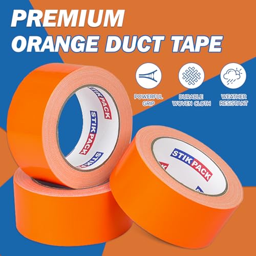 Image of 3 Rolls Orange Duct Tape, Heavy Duty Strong Industrial Colored Duct Tape 9mil x 2inch x 25yds Flexible, No Residue, Waterproof and Tear by Hand, Multi-Use for Indoor & Outdoor Repairs