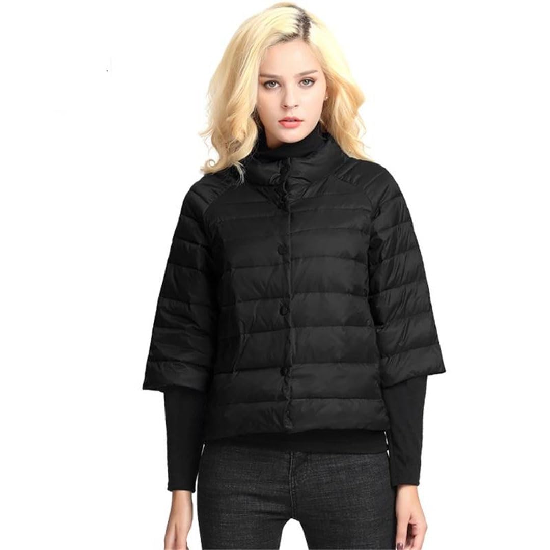 Piumino da donna leggero e corto, piumino sottile con colletto rialzato, nero, L, Nero , L