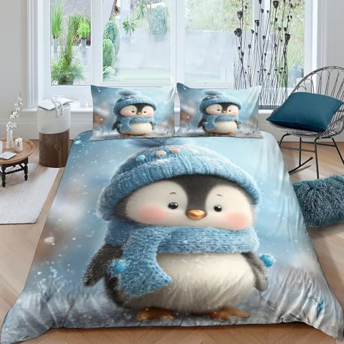 Housse de couette pingouin 3D en microfibre 140x200 pour lit simple - 2