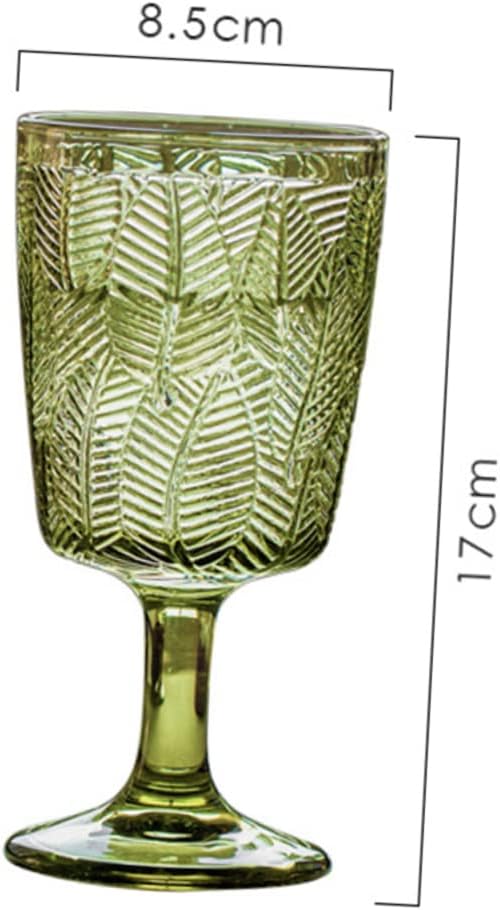 Unomor Embossed Glass Goblet Cup Vintage Cocktail Flute for Drinks Elegant Stemmed Drinkware for Parties Retro Green Leaf Design