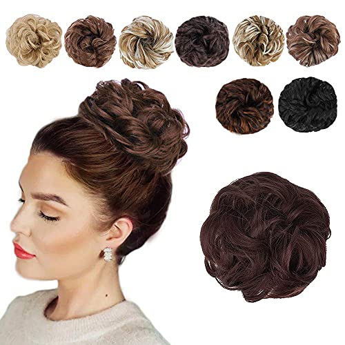 HANYUDIE Messy Hair Bun Hair Piece Synthetic Messy Curly Hair Scrunchies Hair Bun Extensions for Women(dark brown mix light auburn)