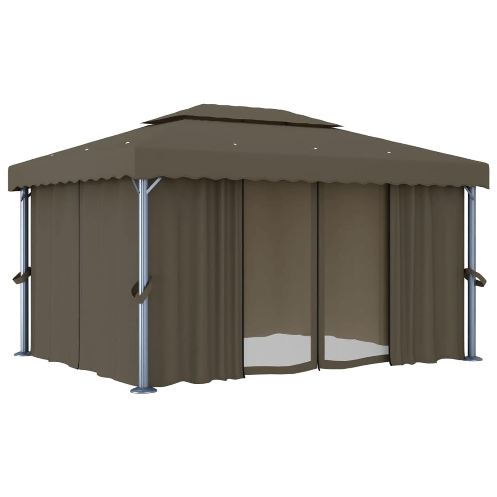 Gazebo con Tende e Stringa di Luci LED 4x3 m Grigio Talpa,Gazebo,Impermeabile,Anti UV,Gazebo da Giardino,Gazebo Esterno -3070357