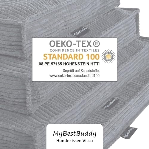 MyBestBuddy Hundekissen Visco grau 80x60 cm L mit POSO-Cord Stoff mit Viscoseschaum und Komfortschaum-Flocken, 40°C waschbar - Hundebett/Haustierbett für mittelgroße Hunde, 80 x 60 cm