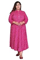 Women's Floral Printed Rayon Fit & Flare Long Plus Size Gown for Girls | Womens (XXXXXX-Large, Dark Pink)