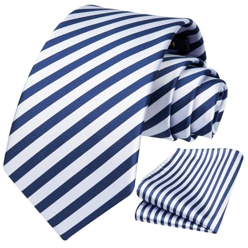 Image of HISDERN Mens Tie Striped Ties and Handkerchief Set Business Formal Woven Pocket Square Wedding College Stripe Necktie