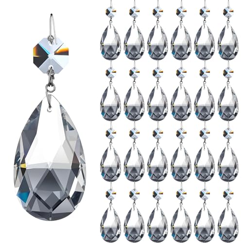 24pcs 2.0inch Clear Teardrop Crystal Chandelier Prisms Replacement Parts, Hanging
