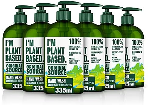 Original Source I'm Plant Based Cedarwood & Eucalyptus Hand Wash, 100% Biodegradable Cleansers, 100% Microplastic Free, 100% Natural Fragrance Hand Soap, Cruelty Free, Vegan, Multipack of 6 x 335ml