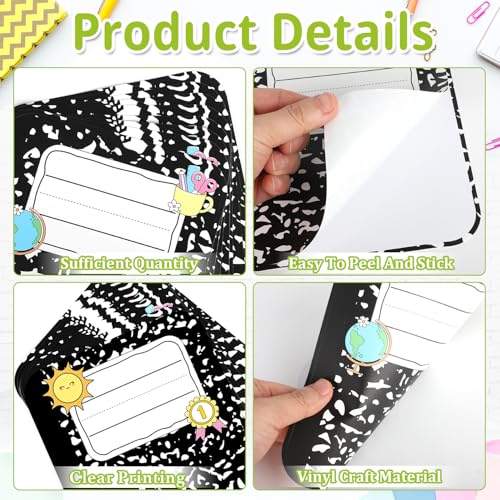 Self Adhesive Name Tags for Classroom Student Desks,Composition Notebook Students Name Plates for desks Classroom Elementary Kindergarten Preschool School Teaching Supplies(36 Pack,6 Design) - Image 2