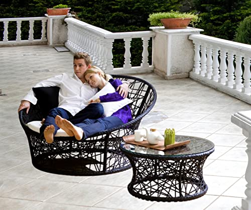 Image of DEVOKO Black & White Outdoor Wicker & Rattan Daybed For Poolside, Garden, Balcony, Patio, Beach, Terrace, Porch, Backyard - Unique Round Sofa Furniture, 139 Centimeters, 122 CM, 76 CM