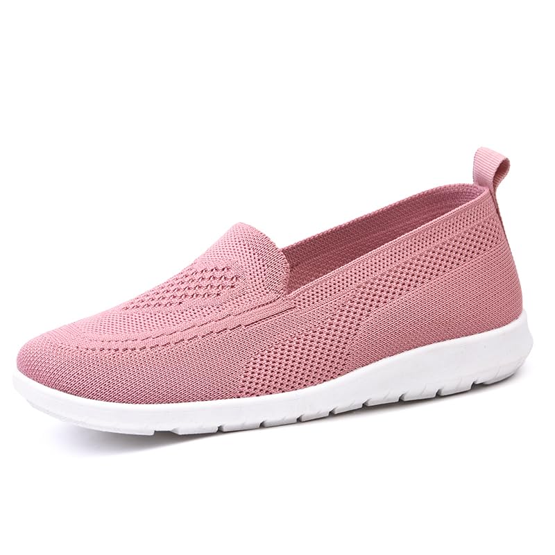 WDRHC Zapatillas Tejer Mujer Comoda Casual Mesh Ligero Antideslizante Zapatillas Classic Slip On Zapatos Respirado Zapatos Planos Rosa