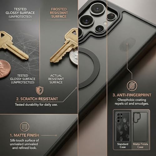 Image of amazon basics Designed for Samsung Galaxy S25 Ultra 5G Case | Strong Magnet Camera Protection Translucent Matte Hard Back Cover Compatible with Mag-Safe (TPU+Polycarbonate | Frost Black)