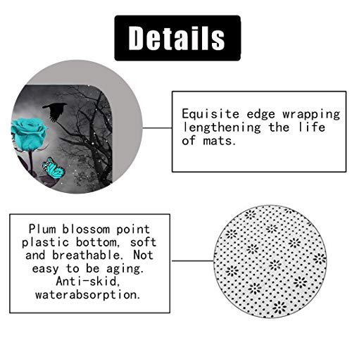 Olebety 4Pcs/Set Vintage Teal Rose Butterfly Shower Curtain With Non-Slip Bath Rugs, Black Crow Misty Forest Tree Starry Sky Dark Gothic Art Bathroom Decor, Waterproof Fabric Bath Curtain, Magic Rose #TOP5