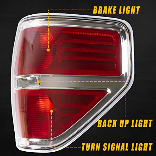 Left Driver Side Tail Light Compatible With 2009 2010 2011 2012 2013 2014 Ford F150 F-150 Tail Light Housing - Chrome Trim #TOP2
