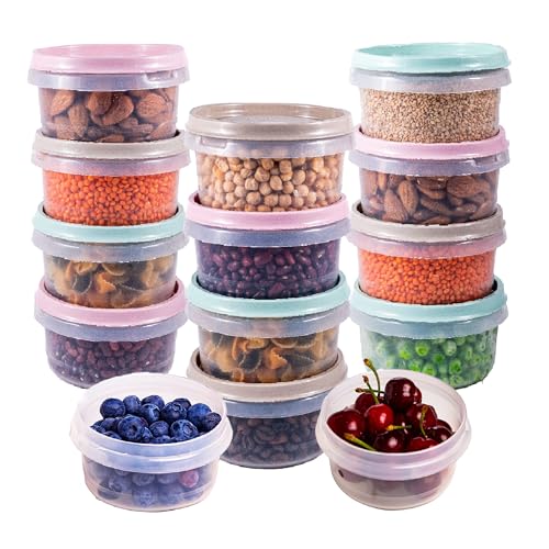 TUKA - Juego de 12 Herméticos Pequeños de 270 ml, tupper de Plástico Redondos, con Tapa de Silicona Resistente, Apto para Lavavajillas Microondas y Congelador (Rosa, Verde y Gris) (12 x 270 ml)