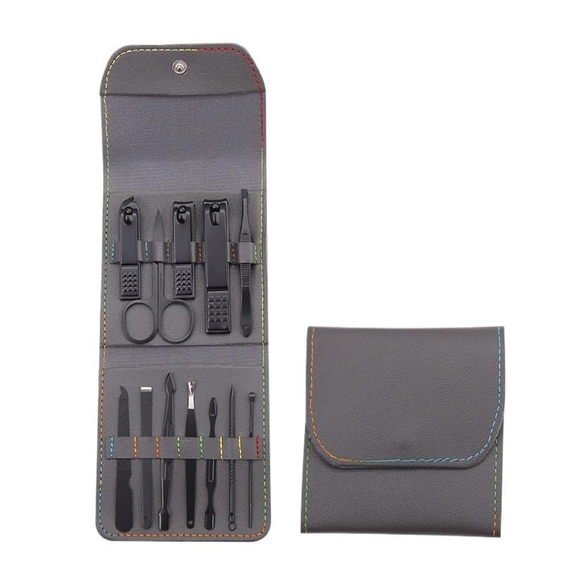 Manicure Nail Clippers 12 Piece Set Stainless Steel Home Use Portable Manicure Set Gray