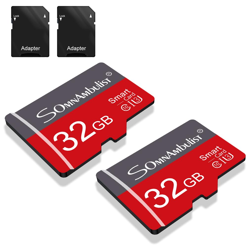 2Pack SD Card 32GB with SD Adapter Micro Card High Speed Memory Card UHS-I Class 10 Memory TF Card for Tablet/Mobile Phone/Camera/Car Audio/Game Console (TF178 Gray Red 32GB)