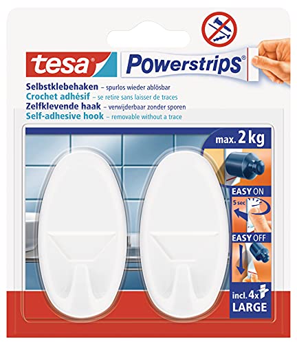 tesa️ Powerstrips️ - Gancho Adhesivo Grande - Montaje sin Taladrar - Alta Fuerza de Fijación hasta 2 kg con Tecnología...