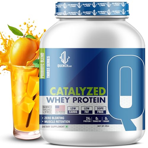 Image of QUENCHLABZ CATALYZED WHEY PROTEIN | 24g Protein per Serving | Zero Sugar, Low Carb, Low Fat | Supports Muscle Growth & Recovery | Protein Powder for Men & Women | 2KG Mango Flavor