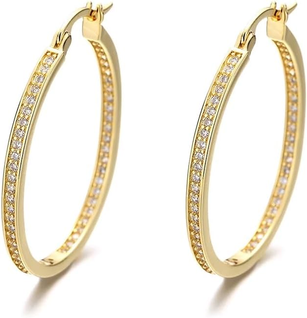 Amy and Annette 14K Gold Large Hoop Earrings with crystals - Great Gift Idea for Every Occasion - Hoop Earrings for Sensitive