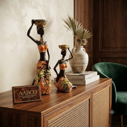 Image of Vibrant Beautiful Finish Uniquely Hand Crafted Home Decor African Tribal Women Art Piece (Sitting African Lady Set of 2)