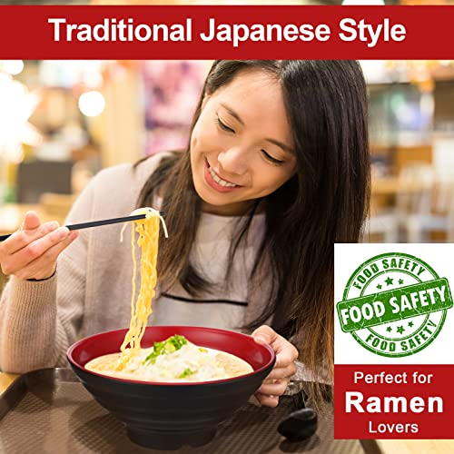 Mimorou 8 Sets Japanese Style Ramen Bowls Melamine Udon Noodle Bowls Red And Black Large Pho Bowls Asian Chinese Soup Bowl Sets #TOP3