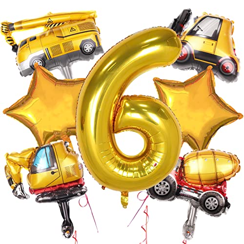 7 Pcs Construction Balloons,Construction Engineering Vehicle Birthday Number Mylar Foil Balloon Construction Birthday Party Supplies,Kids 6Th Birthday Party Gift Decorations(6Th) #TOP16