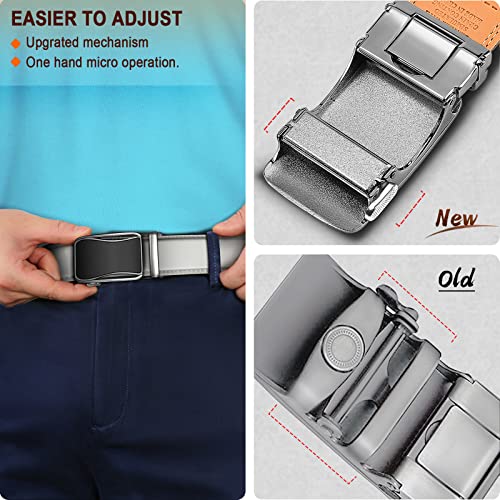 Image of BULLIANT Mens Ratchet Belt, Leather Adjustable Slide Belt For Mens Dress Casual Pant 1 3 /8 inch,Size Adjustable, White 2484, 32 inch-38 inchWaist Adjustable