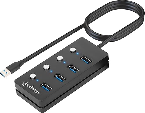 Concentrador de cable de extensión USB de 4 puertos con cable de 5 pies de largo, interruptores de encendidoapagado USB 3.2 alimentados por USB -