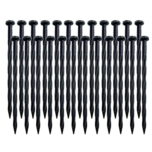 Yoebor 24 Pack 8 Inch Plastic Edging Nails, Spiral Nylon Landscape Anchoring Spikes，Landscape Stake for Paver Edging, Weed Barrier, Artificial Turf & More