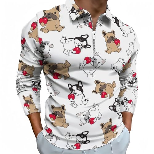 Polo à manches longues pour homme bouledogue français T-shirts de golf zippé
