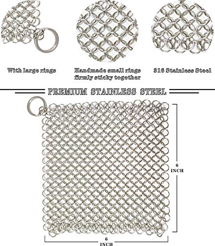 Image of Cast Iron Cleaner - 6 Inch Stainless Steel Chain mail Scrubber for Cast Iron Pans Cleaner Chainmail Scrubber for Skillet, Wok, Pot, Dutch Ovens (Pack of 2)