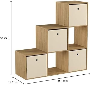 Home Source Step Style Storage 6 Cube Bookcase Wooden Display Staircase, Oak Effect