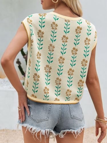 Image of Saodimallsu Womens Cap Sleeve Crop Tops Summer Color Block Going Out Crew Neck Knit Trendy Casual Sweater