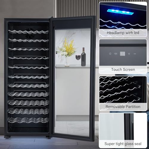 Image of Garvee Wine Cooler Refrigerator, Freestanding Compressor Wine Cellar, Compact Design, Single Glass Door, 32 Bottles, Digital LED Touch Control 41℉-64℉, for Red, White, Champagne or Sparkling Wine