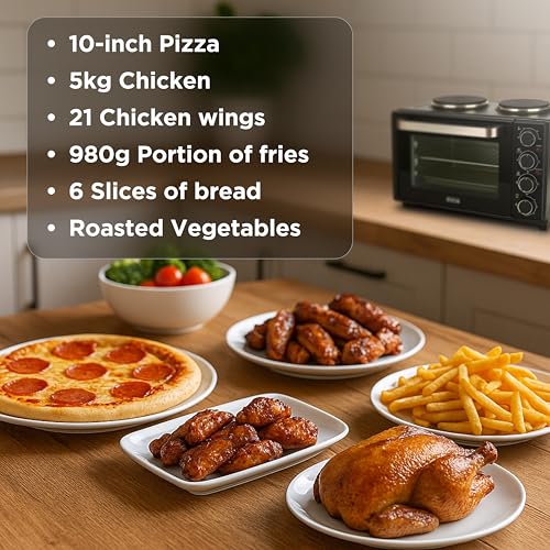STATUS Amarillo Mini Oven, 25L Black Countertop Cooker with Grill Function and Dual Hotplates, 1400W Compact Electric Oven with 60‑Minute Timer, (AMARILLO1PKB)