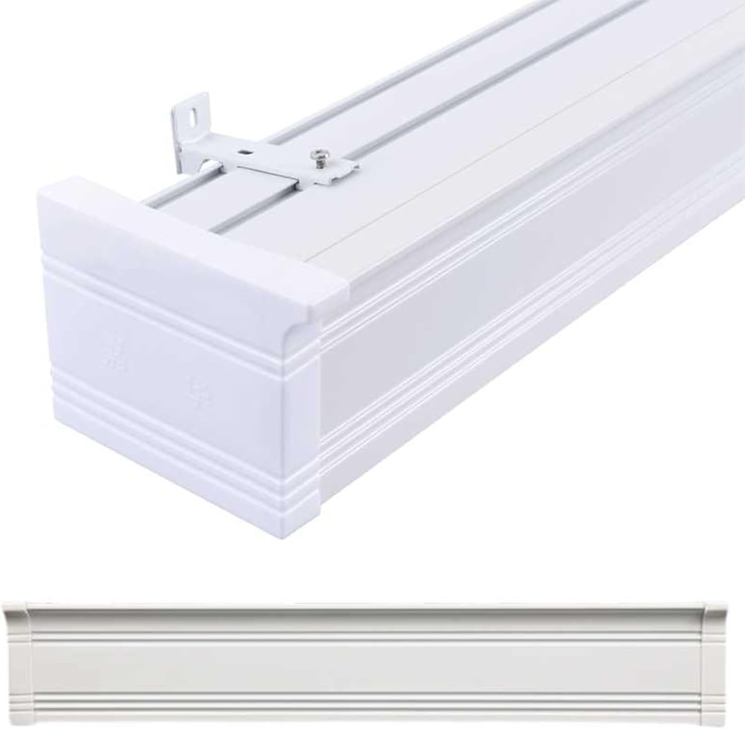 Heavy Duty Wall Mount Curtain Rod, Double Track Aluminum Curtain Rail for Bedroom & Living Room, 1.2m (3.9ft) Decorative Cornice Panel in Light Gray