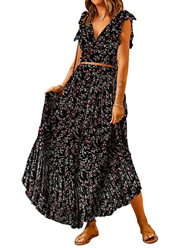 Dokotoo Boho Kleid Damen Sommer Elegant V-Ausschnitt Tops Hoher Taille...