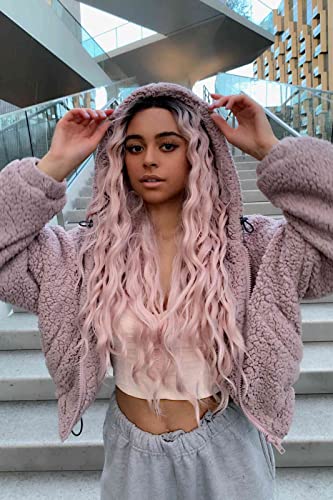 Perruque rose ombré style festival et shooting photo cheveux longs ondulés 61cm
