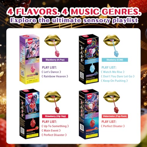 Amos TastySounds Wearable Music Lollipop Set - 4 Flavors & Music Styles with Trendy Yellow PVC Crossbody Bag, Bone Conduction Tech Candy, Fashionable Sensory Gift for Festivals & Tech Enthusiasts - image 5