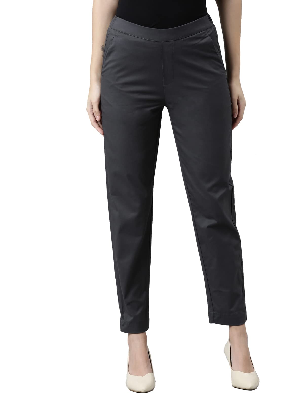 GO COLORS Women's Regular Fit Mid Rise Trouser