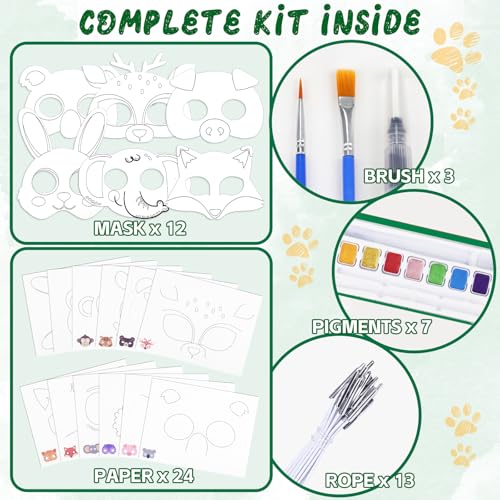 CHICAUP Paint with Water Coloring Books for Kids, 24 Pcs Paper Mache Masks, Jungle Zoo Animals Cartoon Masks, Mess Free Watercolor Painting Activity for Kids - image 2