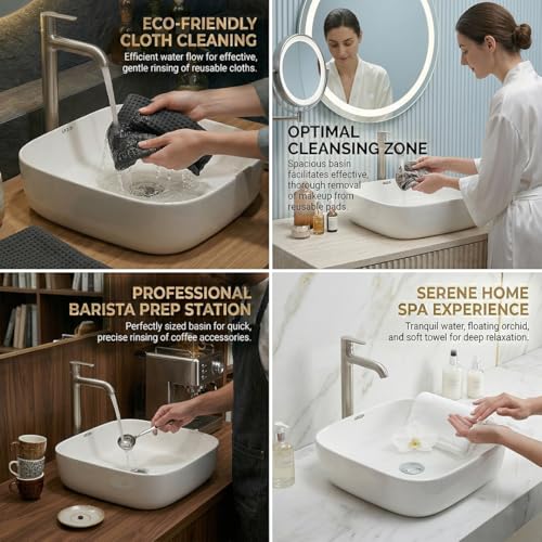 Image of ARQUIN ARQUIN Wash Basin for Bathroom Table Top Washbasin, Countertop Basin | Ceramic Washbasin Bathroom,Hotel | Living Room | Office Vanity Wash Basin (16.34x16.34x4.53 Inch)