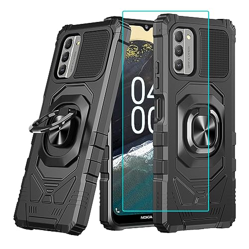 Aulzaju for Nokia G310 5G Case with Screen Protector,Nokia G310 Phone Case Magnetic Car Ring Stand Frosted PC Back Soft Silicone Bumper Heavy Duty Cover for Nokia G310 Black