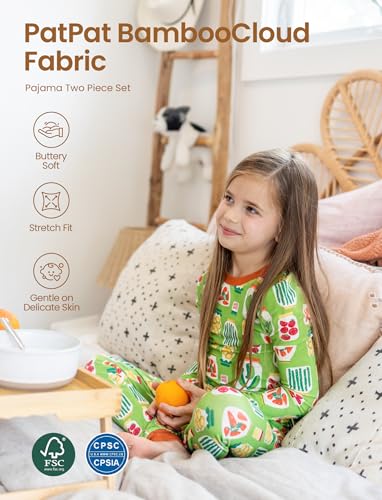 Image of PATPAT Toddler & Kids Pajama Sets with Bamboo Viscose, Snug Fit Pjs for Girls, All-Season Comfort Sleepwear, Ages 2-12 Years